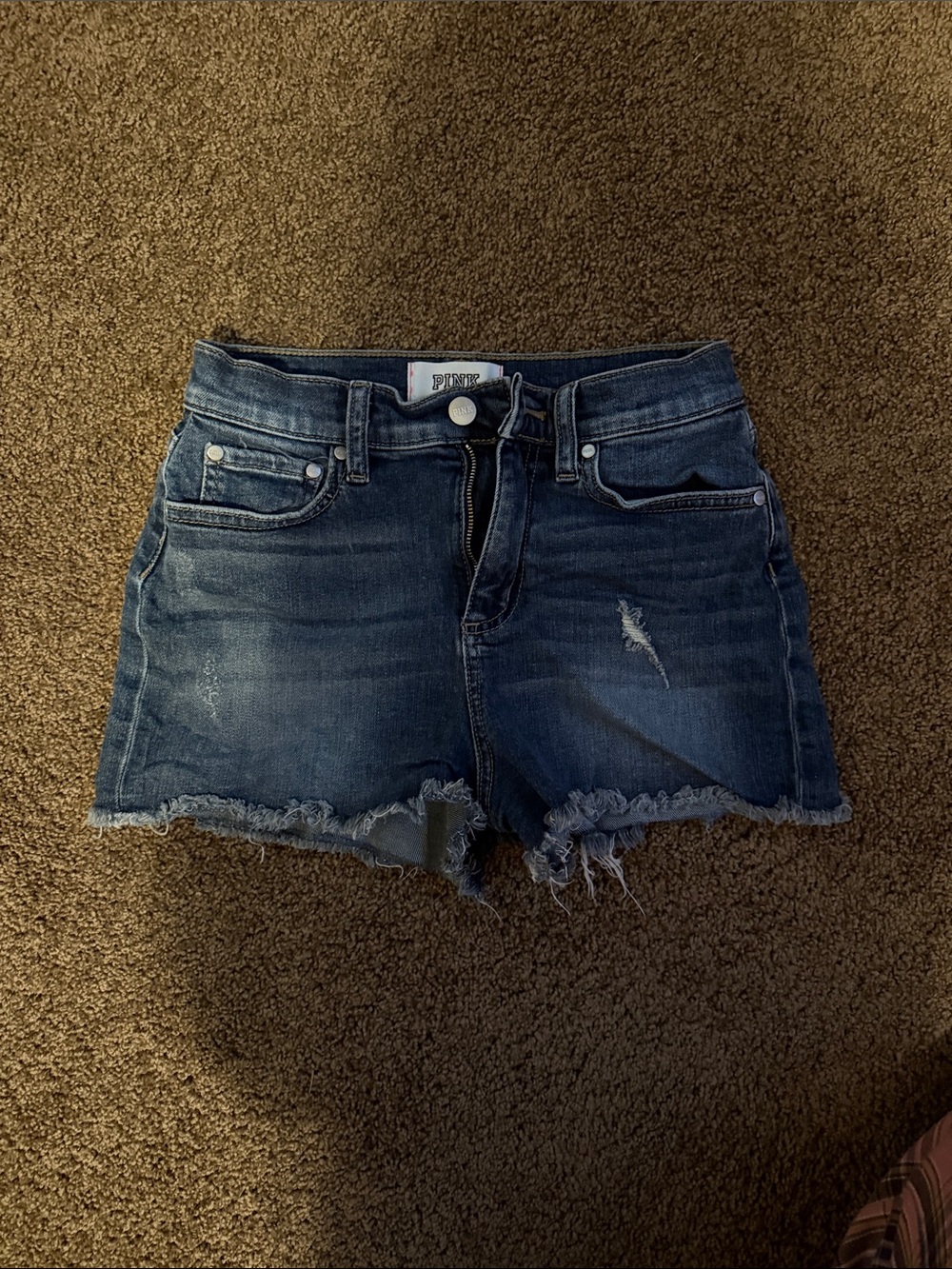 PINK Victoria's Secret Dark Blue Distressed Denim Shorts